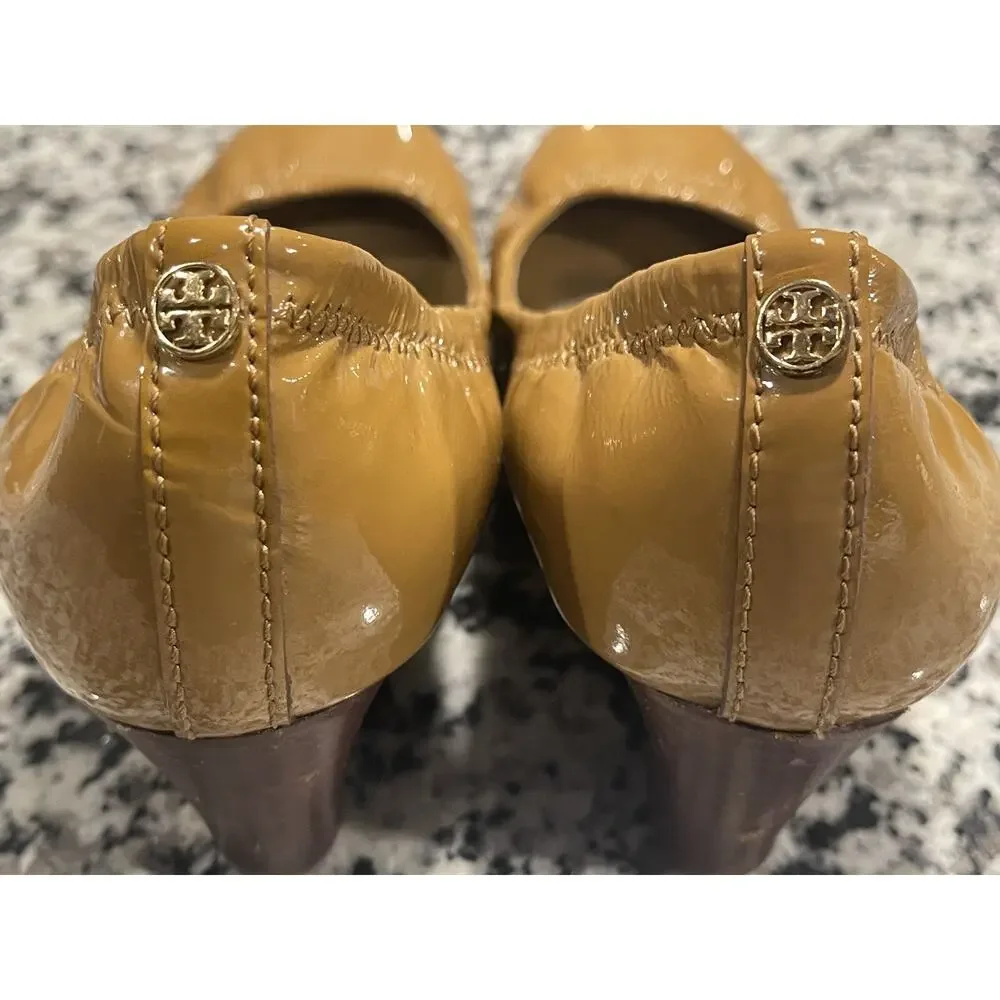 Tory Burch Eddie Ballet Wedges Patent Leather Brown Sz 6M